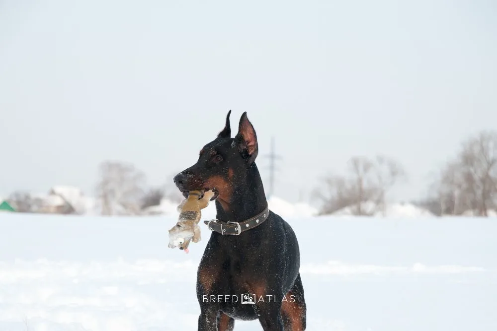 doberman in the snow