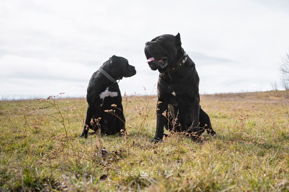 two cane corso dogs in nature 